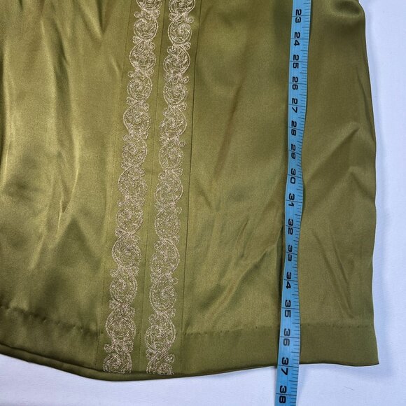 Vintage Nicole Miller Collection Satin Slip Dress Green Beaded Embroidery Silk 6 - Picture 6 of 11